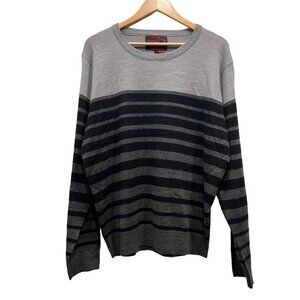 Yoki Mens Knit Sweater Grey Black Solid Stripes Pullover Mens Size XL